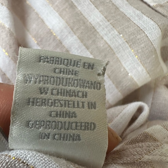 Rachel Ashwell Dress L Boho Striped Maxi Beige White Gold Braided Strap … - Picture 6 of 9